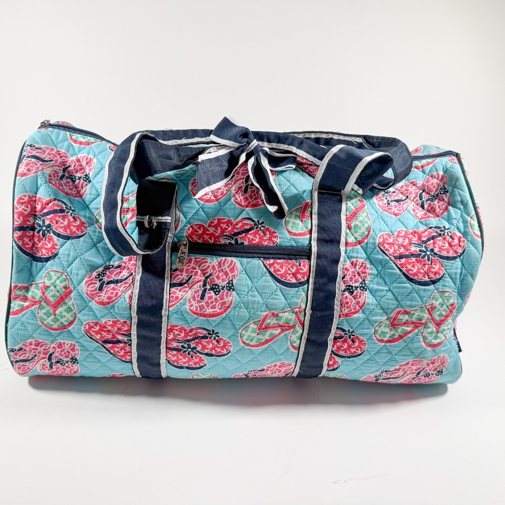 NGil Quilted Duffle Bag Flip Flop Print Blue Pink Weekend Travel Overnight